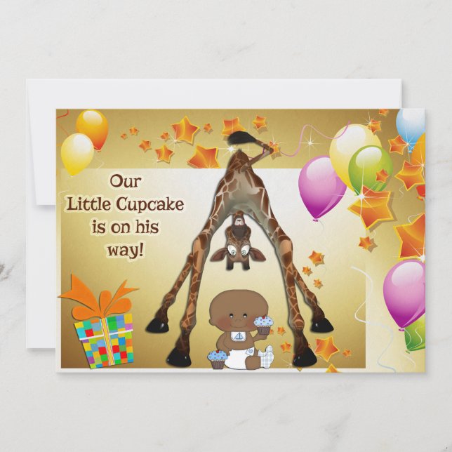 Invitation Girafe, bébé ethnique et baby shower de petits (Devant)