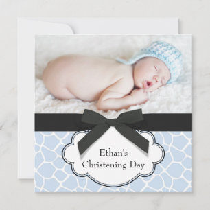 Invitation Girafe Bleue Baby Boy Photo Christening