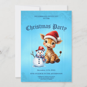 Invitation Girafe de caricature mignonne avec Santa Hat & Sno