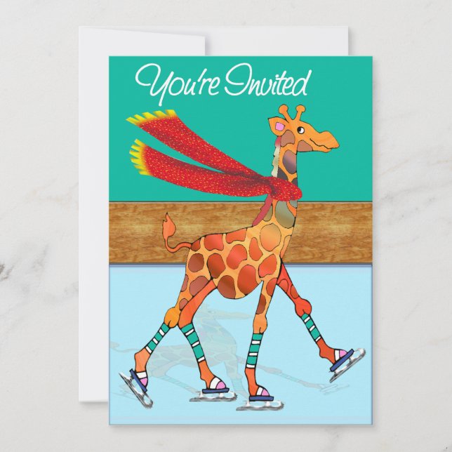 Invitation Girafe de patinage sur glace avec un foulard à la  (Devant)