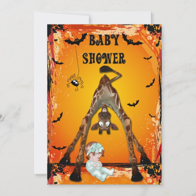 Invitation Girafe drôle de baby shower de fille de Halloween (Devant)