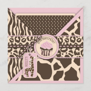 Invitation Girafe et Cupcake de Safari rose
