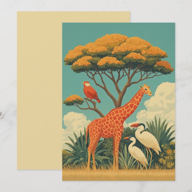 Invitation Girafe et Safari Birds (Devant / Derrière)