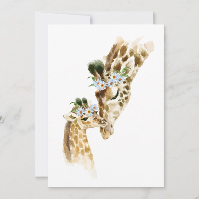 Invitation Girafe Maman et Bébé Aquarelle (Devant)