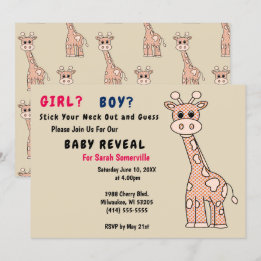 Invitation Girafe pour fille ou garçon Bébé Reveal Party Invi
