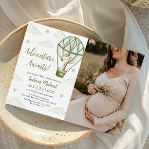 Invitation Giraffe Air chaud Balloon vert Baby shower photo