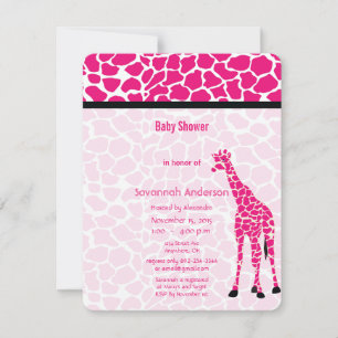 Invitation Giraffe Baby Girl PINK Baby shower Motif moderne