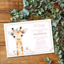 Giraffe Baby Shower Invitation, Giraffe fille rose