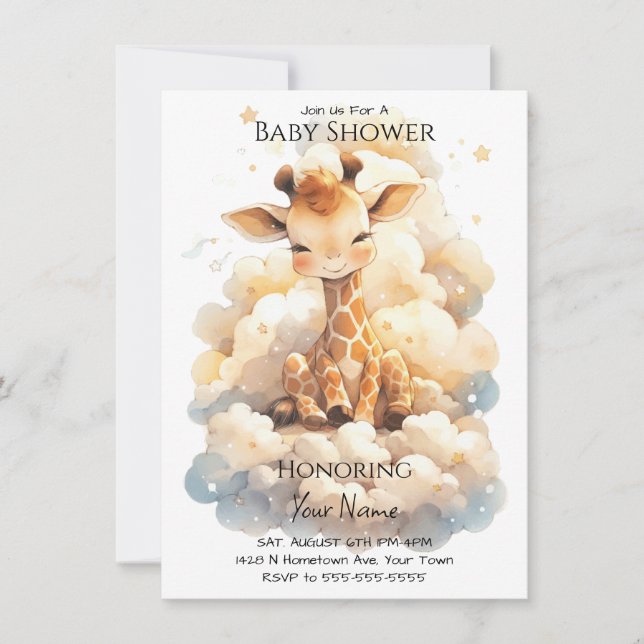 Invitation Giraffe Bébé Dans Baby shower Nuages (Devant)