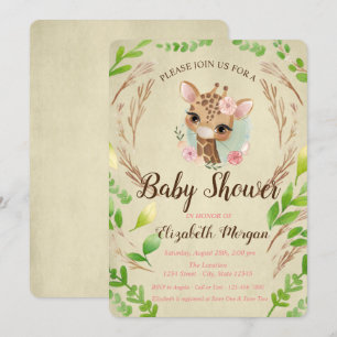 Invitation Giraffe Bébé mignonne, Feuille