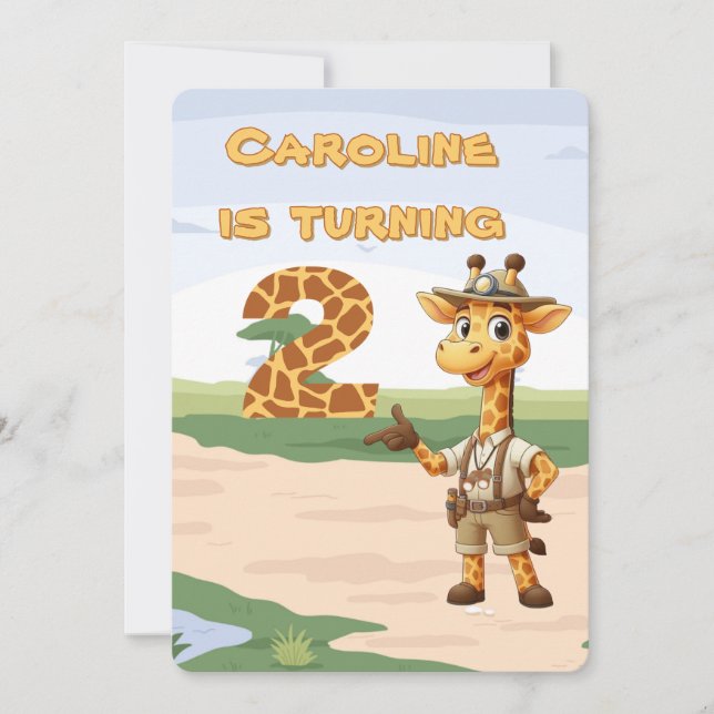 Invitation Giraffe de 2ème anniversaire Cute Explorer en safa (Devant)