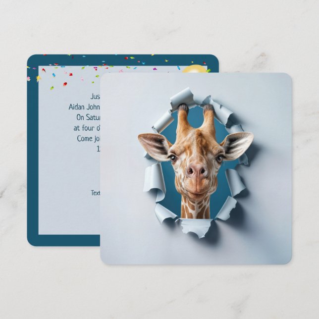 Invitation Giraffe de fête du 2e anniversaire dans un trou de (Devant / Derrière)