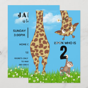 Invitation Giraffe du 2e anniversaire en herbe