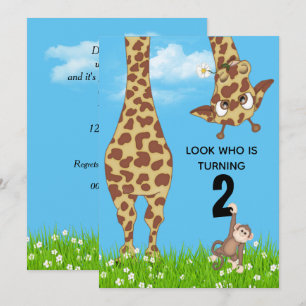 Invitation Giraffe du 2e anniversaire en herbe