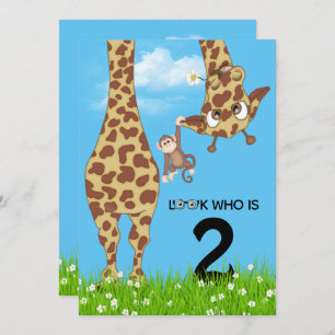 Invitation Giraffe du 2e anniversaire en herbe