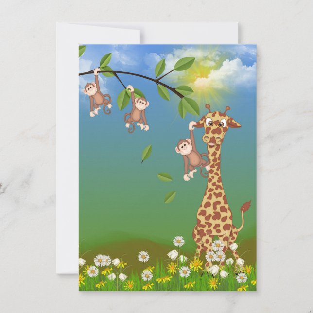 Invitation Giraffe et singe 1er anniversaire de fête Invitati (Devant)