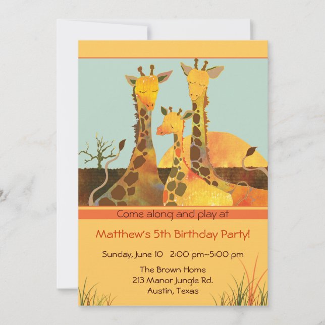 Invitation Giraffe Famille Anniversaire de enfant (Devant)