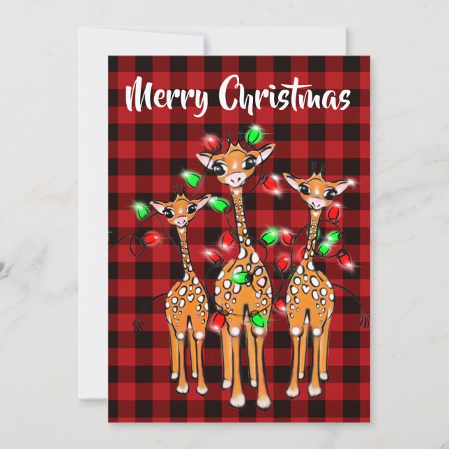 Invitation Giraffe Festive, lumière scintillante, plaid rouge (Devant)