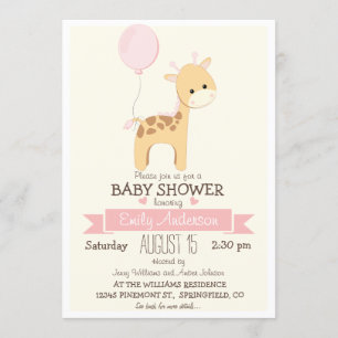 Invitation Giraffe fille mignonne, Zoo Jungle Baby shower ani