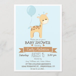 Invitation Giraffe garçon mignonne, Zoo Jungle Baby shower an