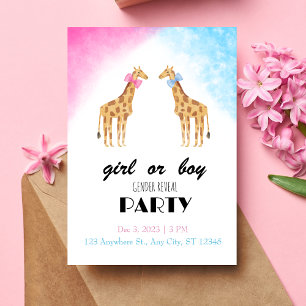 Invitation Giraffe Genre Reveal Party Fille ou garçon Invitat
