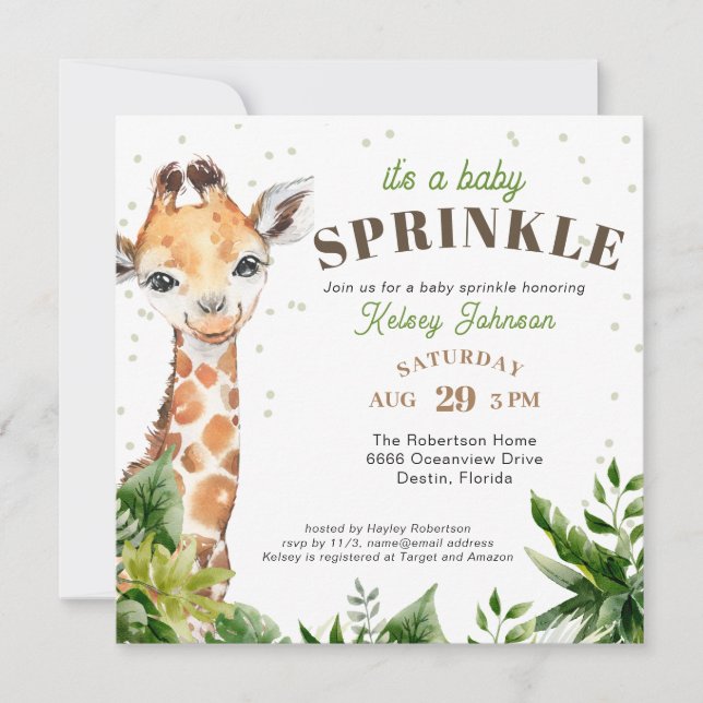 Invitation Giraffe Jungle Safari Douche bébé saupoudrer (Devant)