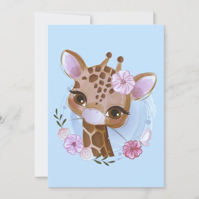 Invitation Giraffe Lover mignonne Baby Giraffe à la Fleur (Devant)