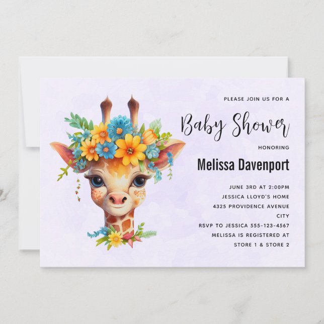 Invitation Giraffe mignonne avec Baby shower de la Couronne f (Devant)