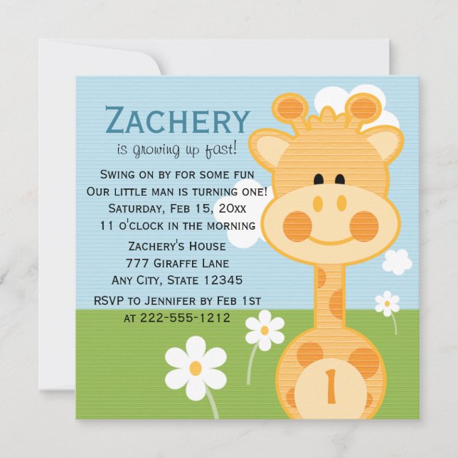 Invitation Giraffe Premier Anniversaire (Personnal (Devant)