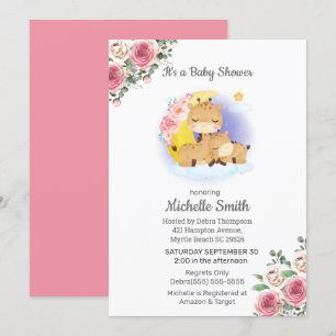 Invitation Giraffe rose Floral Baby shower maman