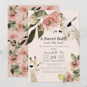 Invitation Giraffe Rose Floral Girl Baby shower virtuel
