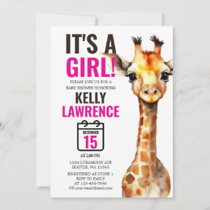 Invitation Giraffe Safari bébé fille douche