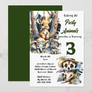 Invitation Giraffe zèbre safari zoo animaux jungle fête