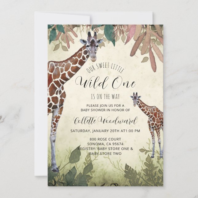 Invitation Giraffes Aquarelle Wild Un Baby shower (Devant)