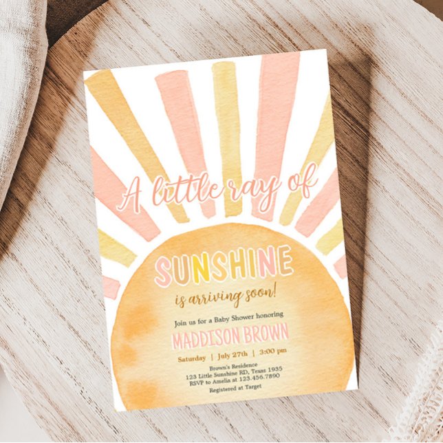 Invitation Girl A Little Ray of Sunshine Baby shower (Pink Boho Sunshine Baby Shower Invitation )