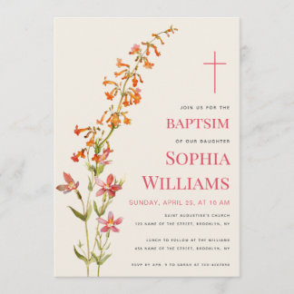 Invitation  Girl Baptism Floral Watercolor Wildflowers
