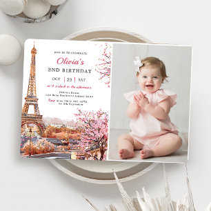 Invitation Girl Eiffel Tower Paris 2ème anniversaire