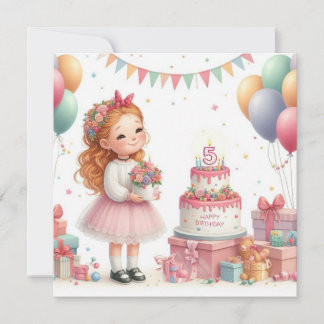 Invitation Girl five years old birthday Personalize Custom