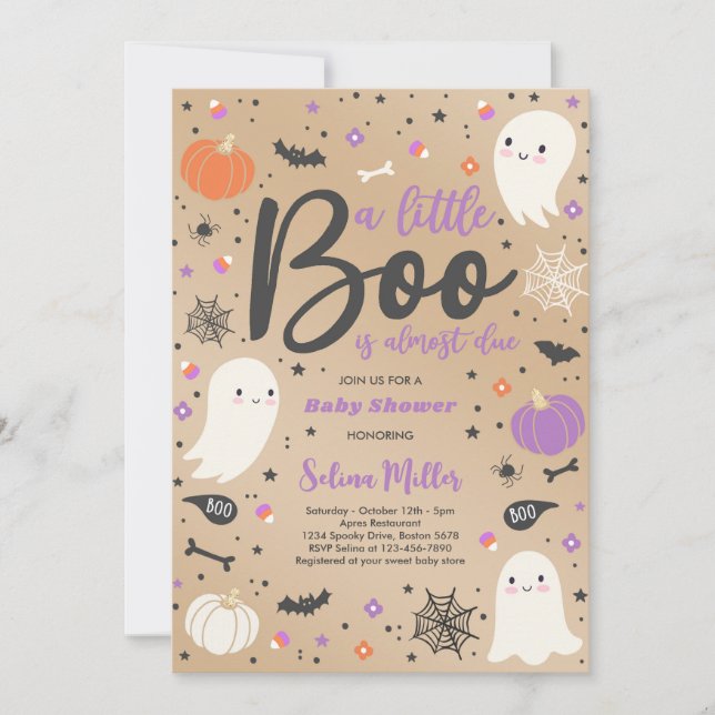 Invitation Girl Ghost Little Boo est due Baby shower d'Hallow (Devant)