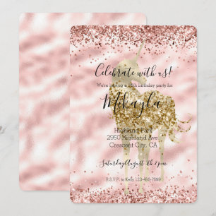 Invitation Girl Gold Unicorn rose Parties scintillant étincel