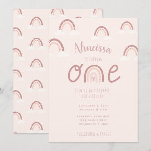 Invitation Girl Pastel rose arc-en-ciel nuages premier annive