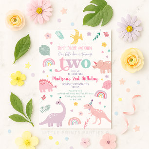 Invitation Girl Pink Dinosaur 2e anniversaire