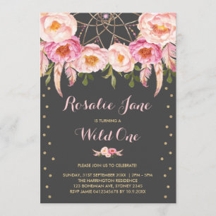 Invitation Girl Rose Gold Dreamcatcher Wild One 1er anniversa