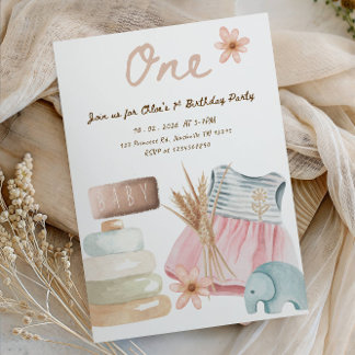 Invitation Girl’s 1st Birthday Party- Cute Baby Clothes Theme