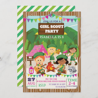Invitation Girl Scouts Camping Birthday Party 