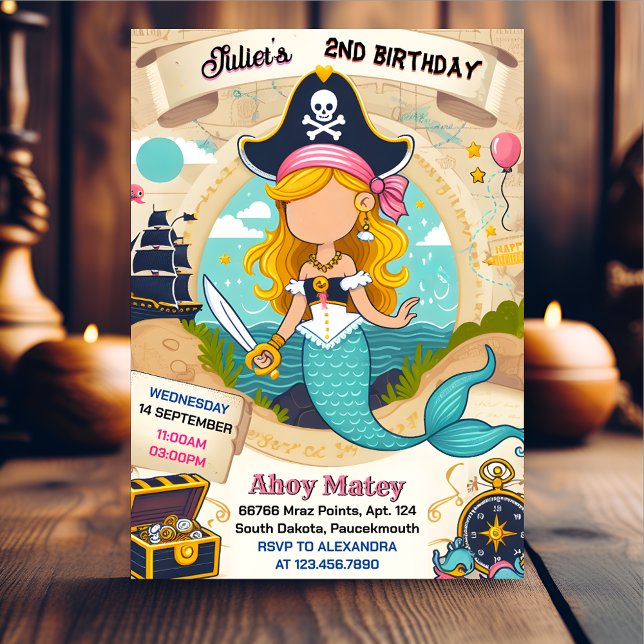 Invitation Girl Ship Enfants Cool Drapeau Bateau Pirate 2e an (Créateur téléchargé)
