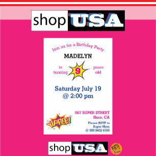 Invitation Girl Superhero Flying 💥 Birthday Photo