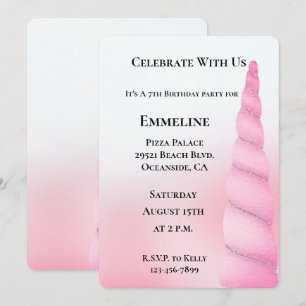 Invitation Girl Sweet Rose blanc licorne Anniversaire
