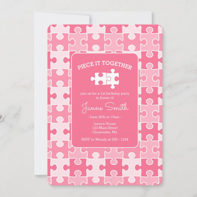 Invitation Girl Sweet Rose Pièce It Ensemble Puzzle Anniversa (Devant)