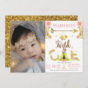 Invitation Girl Wild One Boho photo d'anniversaire